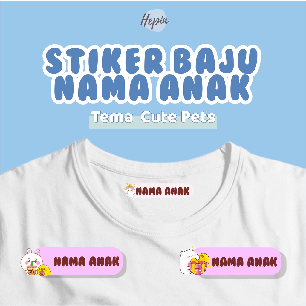 

(30-40pcs)murah cetak Stiker nama Kain Label Baju Nama Anak tema CUTE PETS / Sablon Setrika Name /Label Sticker Iron on sticker a/ Kain