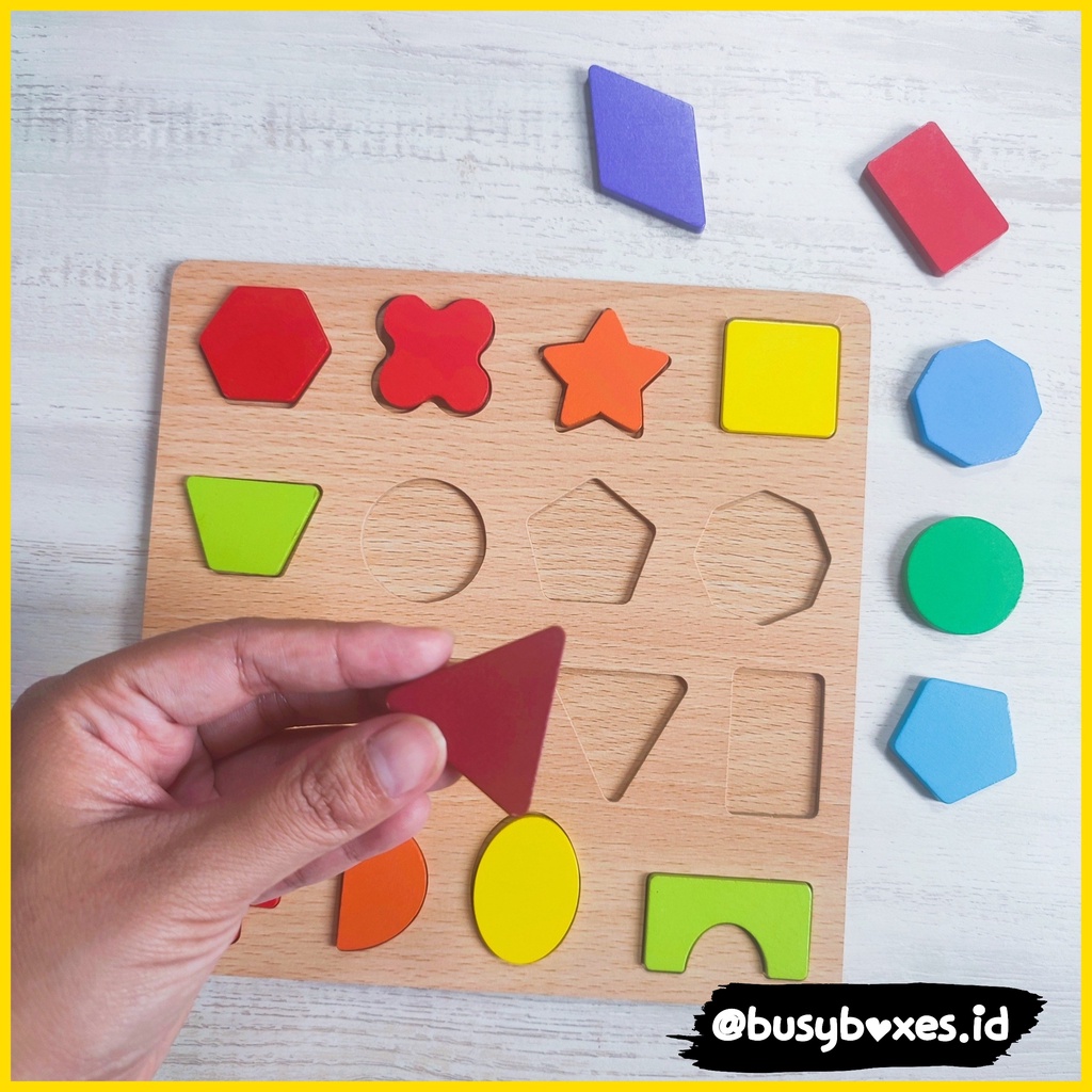 [busyboxes.id] Mainan Edukasi Puzzle Geometri Mengenal Bentuk Dasar Wooden Toys Wooden Puzzle Mainan Kayu Mainan Montessori