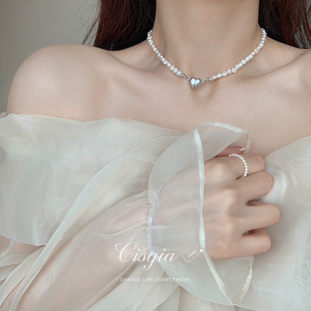 Kalung Choker Gelang Mutiara Rumbai Hati Magnetik Untuk Wanita