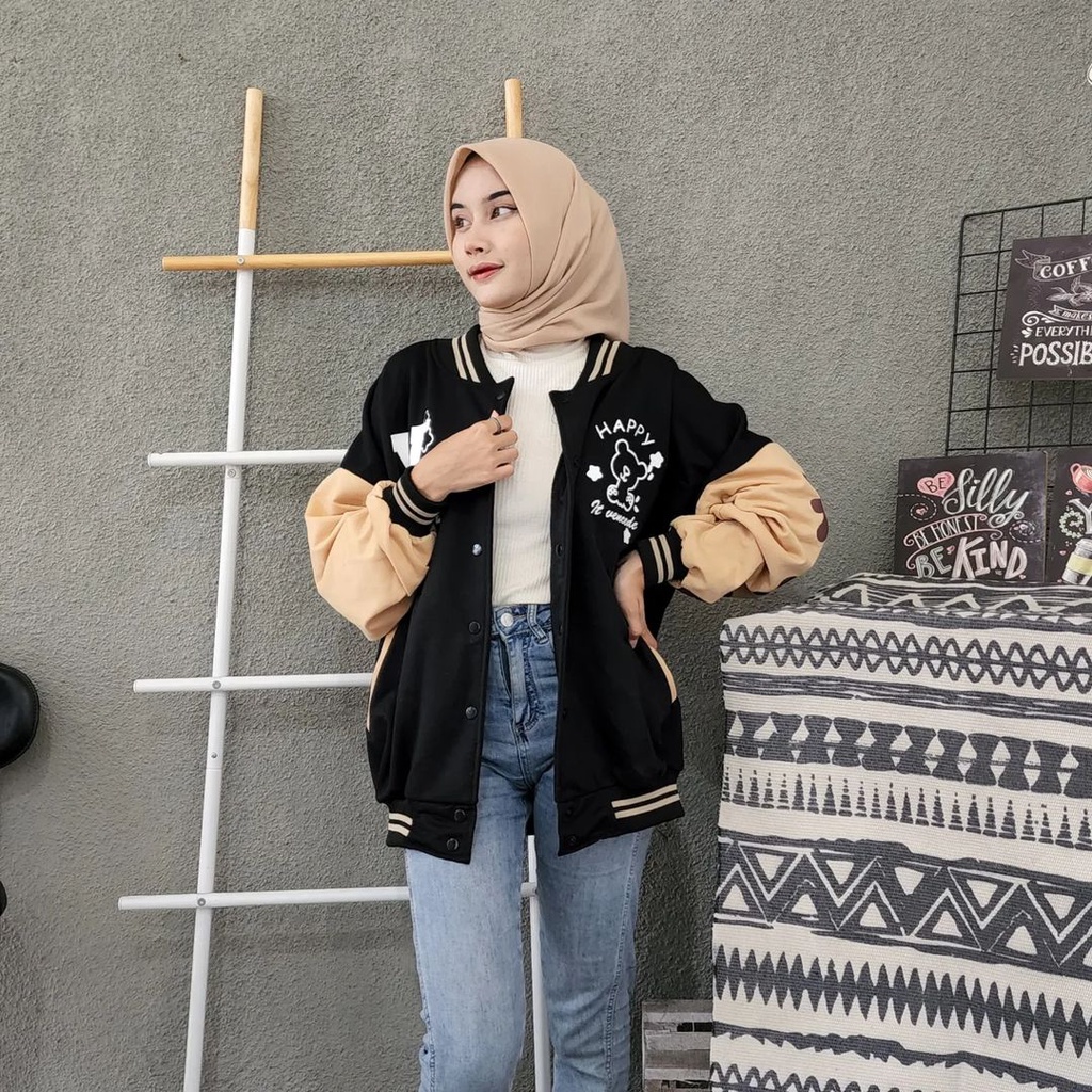 V VENGEDE 2XL 3XL Jacket Varcity Baseball Oversize | Outerwear Wanita Terbaru Fashion Terkini Korean Style