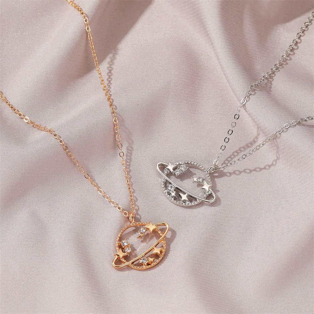 Kalung LILY Planet Set Hadiah Rantai Kesederhanaan Bergaya Berongga Keluar