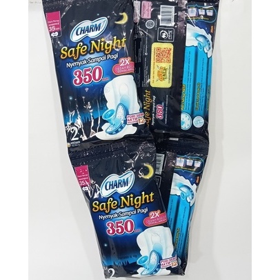 CHARM Safe Night RENCENG SACHET  SATU  renceng 10sachet isi 2 pads wing 35 cm pembalut wanita anti b
