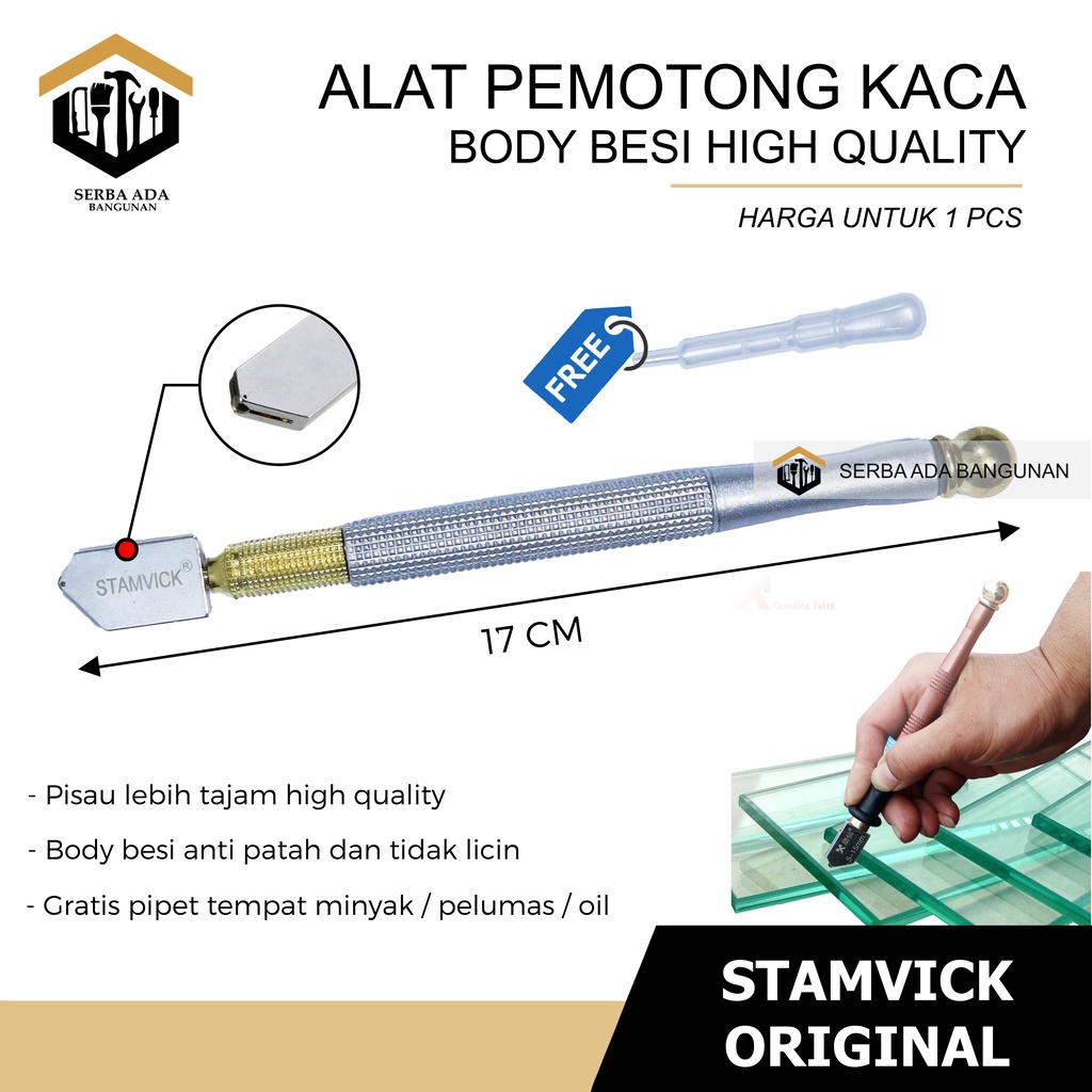 (Promo Termurah) Pisau Potong Kaca Gagang Besi l Oil Cutter l Pemotong Kaca