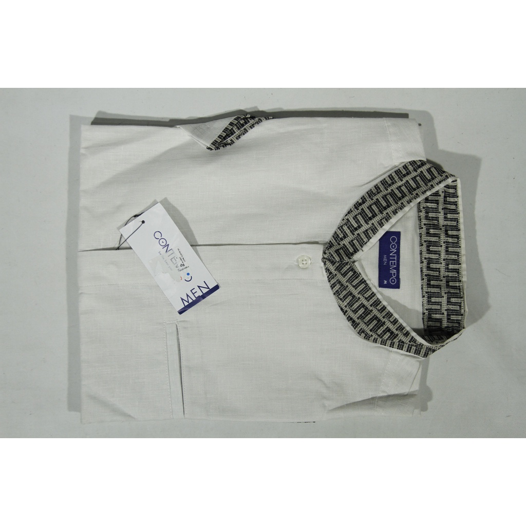 COD Baju Koko Pria Lengan Pendek Putih Kerah Motif Contempo 02 100% Original Brand