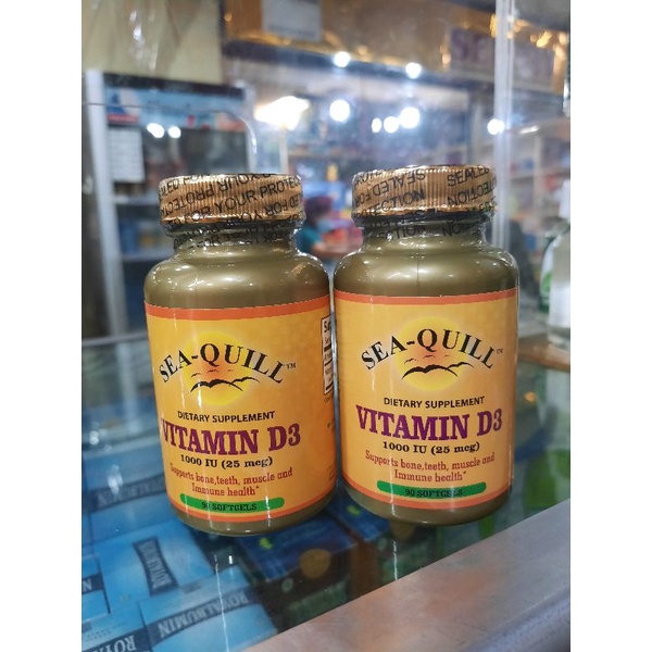 Vitamin D3 1000IU Isi 90 Sofgel Imun & Tulang ORI Seaquill