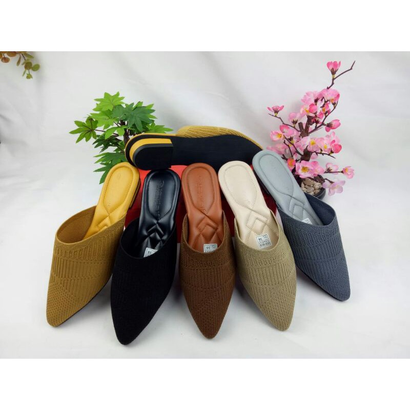 Sandal Mules Wanita Hak 2 cm JEA 69 Rajut Import