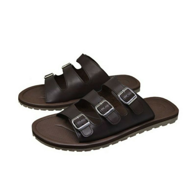 Sandal KULIT Pria ukuran JUMBO 44-49 SLOP Cowok Full Kulit Tebal Big Size Besar Brown, 47