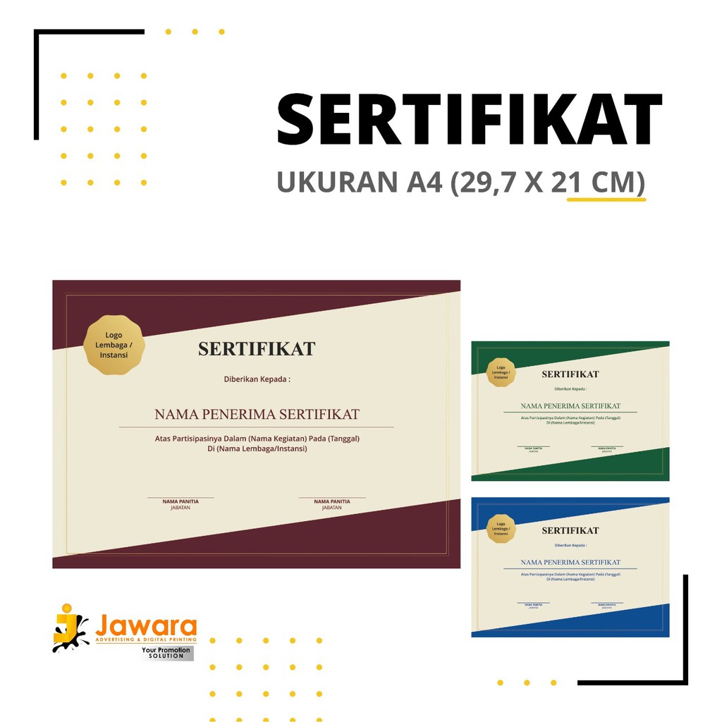 

SERTIFIKAT A4 (21x29,7cm) Jawara Printing Ponorogo