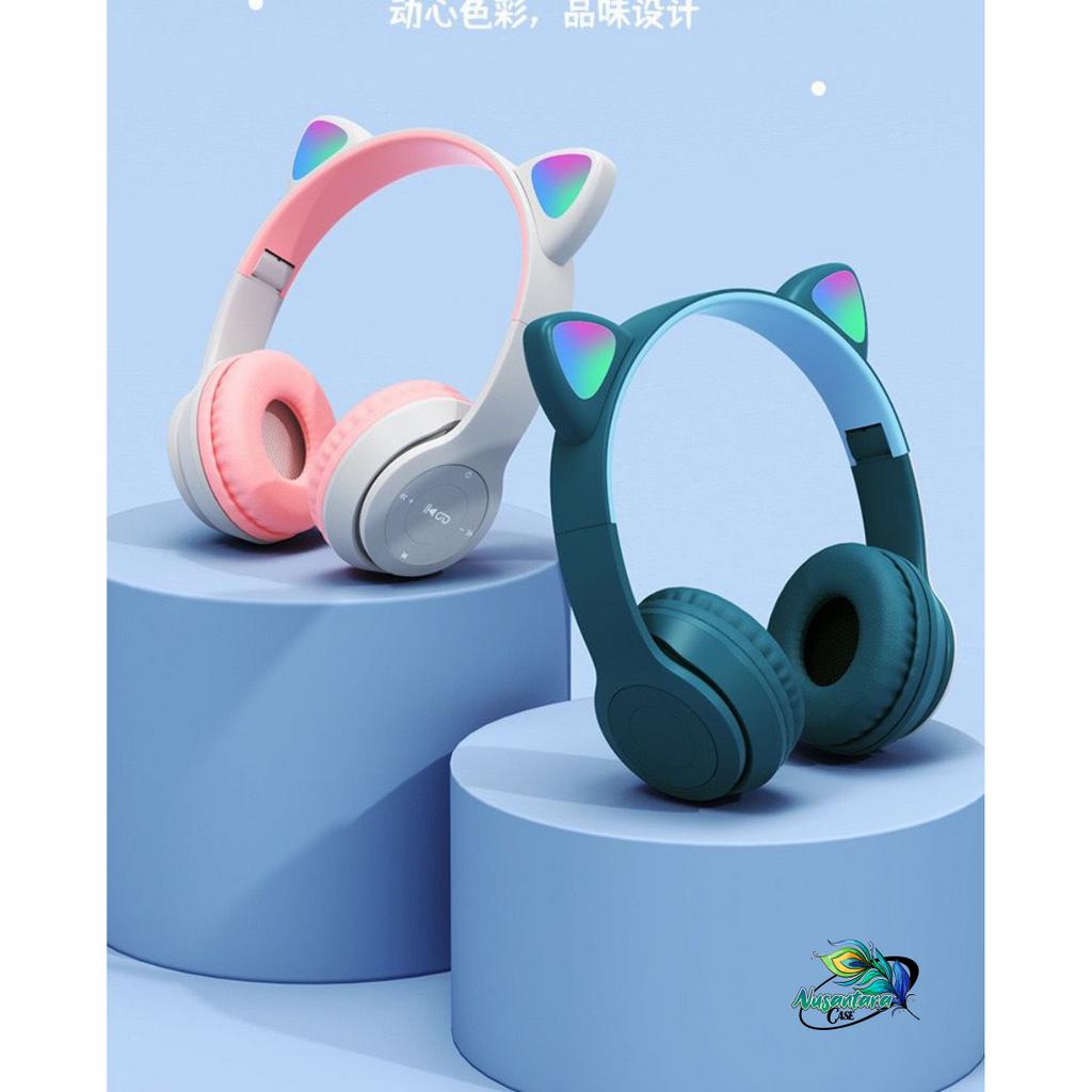 CAT EARS HEADSET headphone Hf bando telinga kucing P47m LED BANDO BLUETOOTH wireles RGB GAME HEADSET