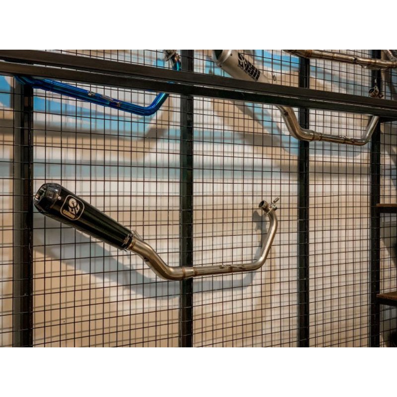 KNALPOT VILLAN PRO2 BLACK CARBON END CUP HEADER SILVER R15,CBR150,CB,150,VIXION,FU