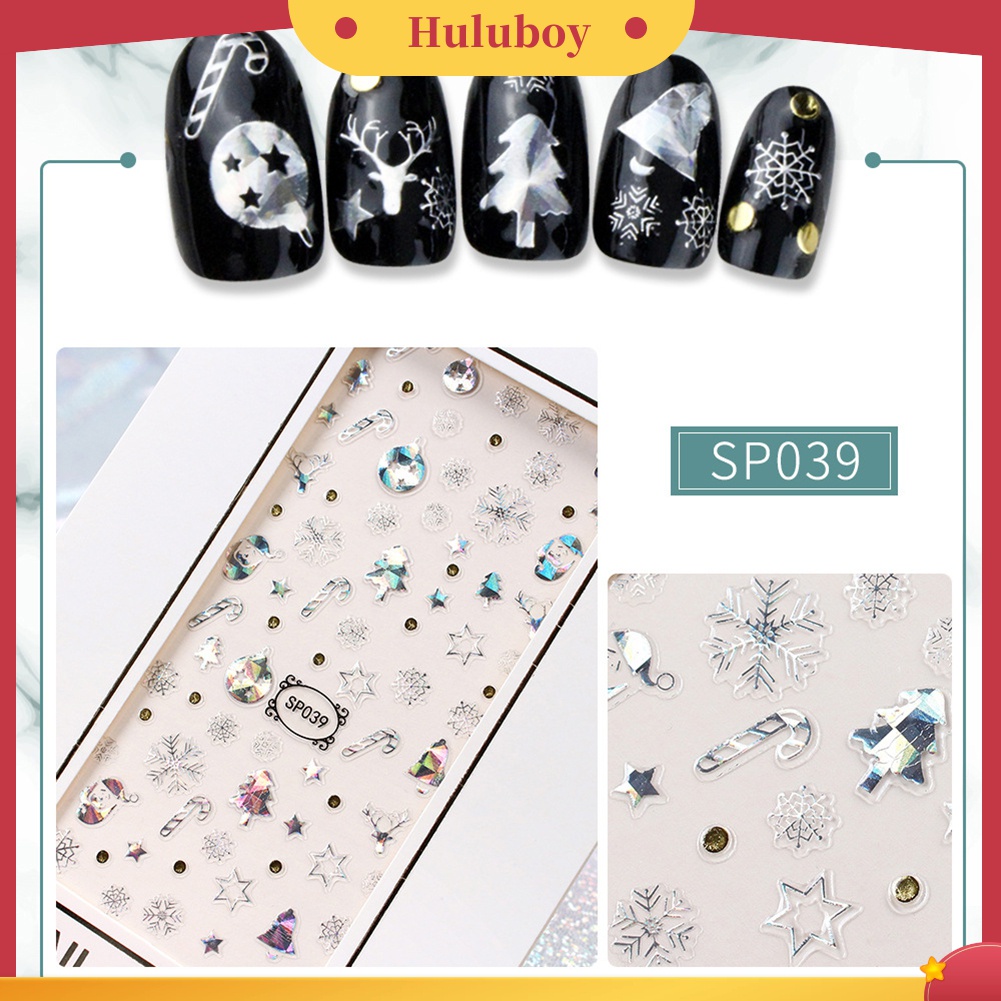 Huluboy Huluboy♡ Stiker Kuku 3D Motif Snowflake / Bunga / Bintang Anti Air Untuk Dekorasi Nail Art