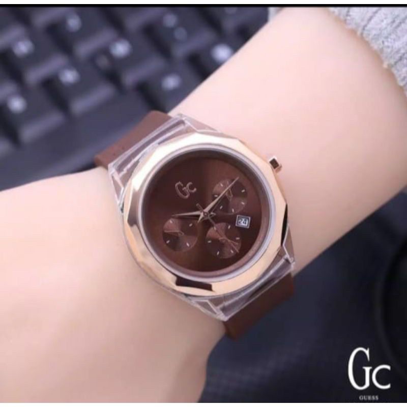 Jam tangan GC tanggal aktif tali kulit premium grosir ecer pria wanita unisex GC015