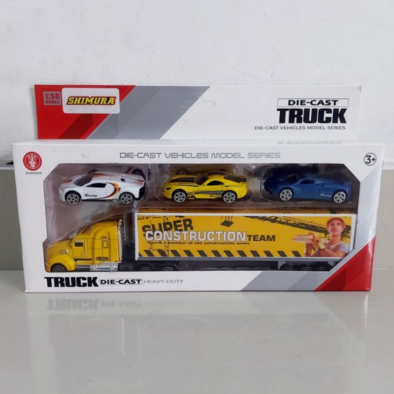 Diecast Set Truck Trailer Anak - Miniatur Mobil Hauler Angkut Sedan