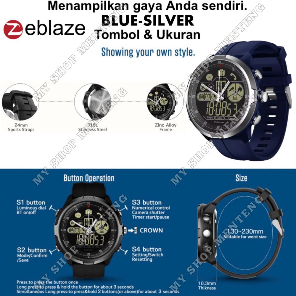 Zeblaze Vibe 4 Hybrid Smartwatch-Biru Diskon