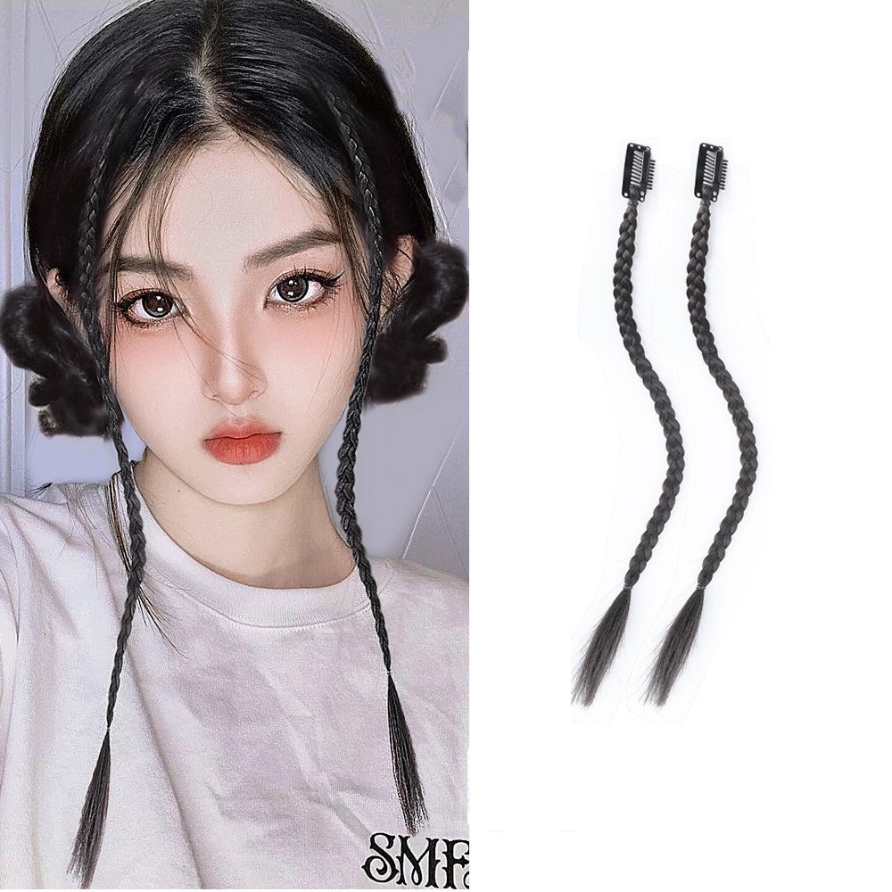 1 Pc wig Rambut Kepang Ekor Kuda Elastis Ukuran 45CM Gaya Punk Untuk Wanita