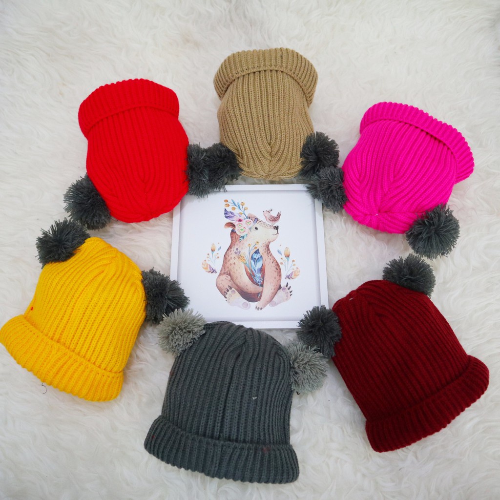 KUPLUK ANAK BAYI  POM-POM /TOPI KUPLUK WOOL USIA 1 BULAN - 6 TAHUN