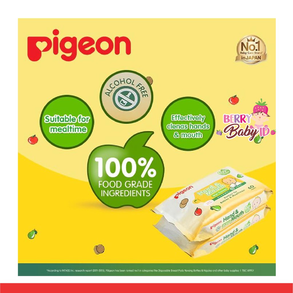 Pigeon Baby Wipes Hand &amp; Mouth Alcohol Free Tisu Basah Bayi 20 Sheet Berry Mart