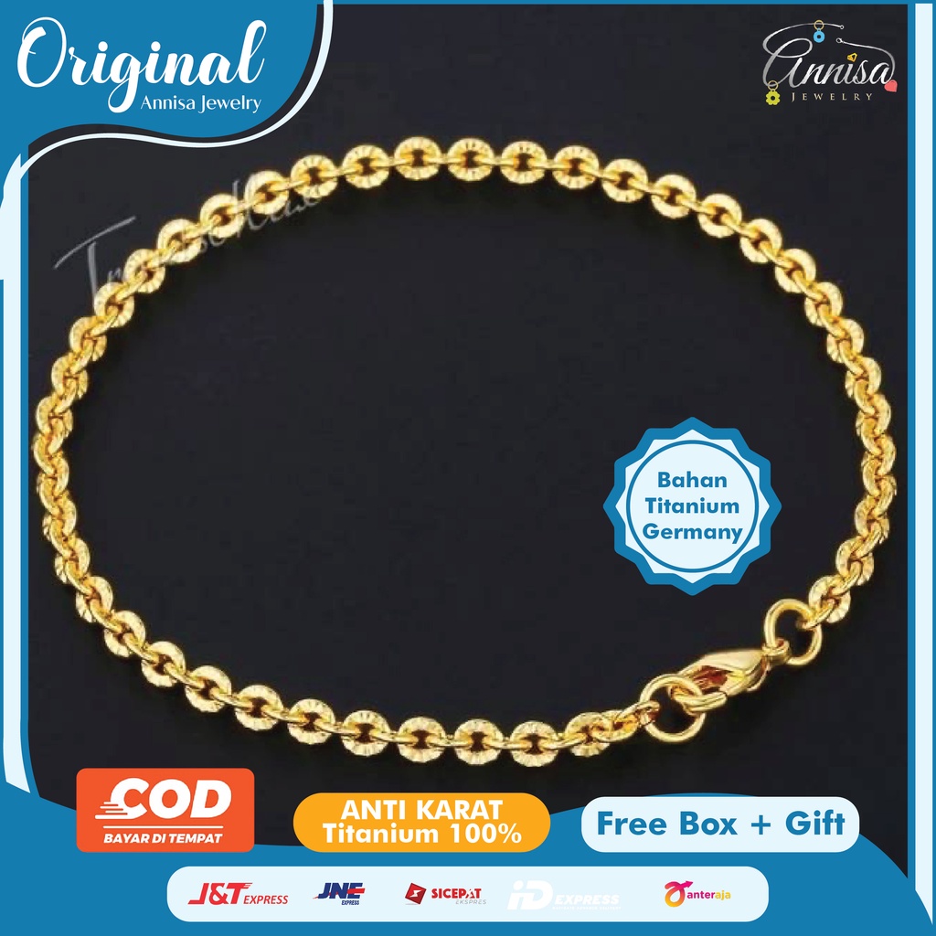 Gelang Titanium Donat Sinar Wanita GOLD / SILVER ANTI KARAT