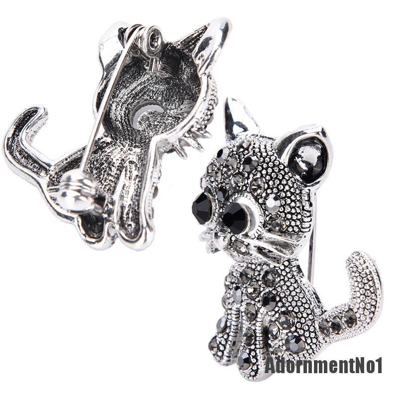 (Adornmentno1) Adornmentno1 Bros Pin Antik Bentuk Kucing Kecil Lapis Silver Untuk Wanita