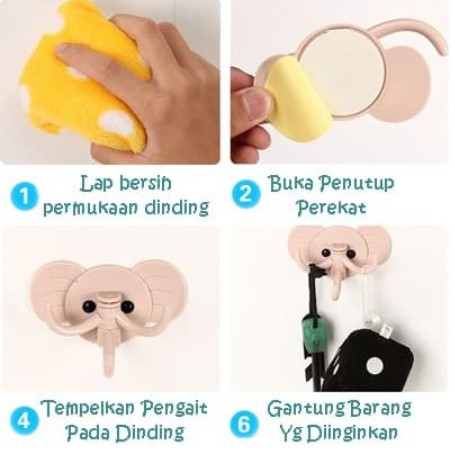 LDS GANTUNGAN HOOK MOTIF GAJAH LUCU 3IN1 SERBAGUNA / TEMPELAN DINDING MURAH / GANTUNGAN SERBA GUNA