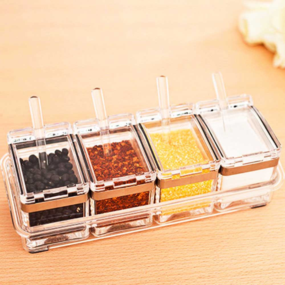 Tempat Bumbu Dapur Seasoning Box 4 in 1 - Transparan