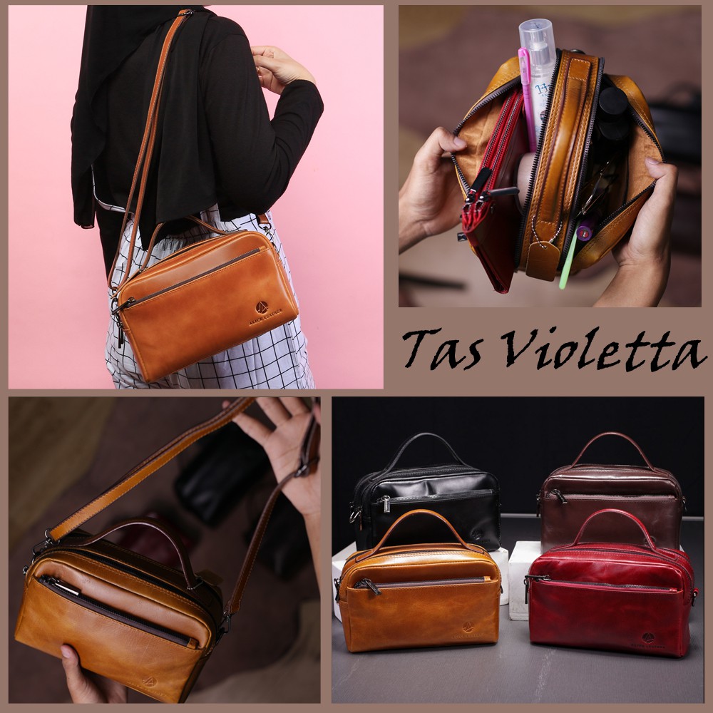Tas Wanita Sling Bag Kulit Sapi Asli PREMIUM / Tas Cewek Selempang Alice Leather VIOLETTA - AP01