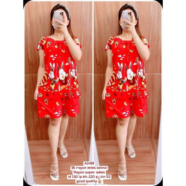A1488 baju tidur rayon imlek kelinci premium