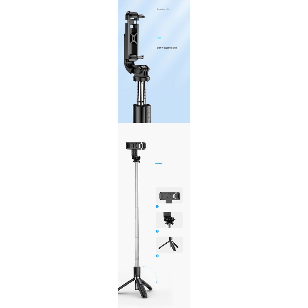 3 in 1 Phone Holder, Selfie Stick and Tripod with Bluetooth Remote - Tongsis Tomsis Bluetooth