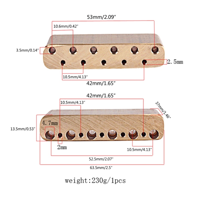 Blok Bridge Tremolo Bahan Kuningan Gaya Vintage Ukuran 2-1 / 16 Inch Untuk Aksesoris Alat Musik Gitar