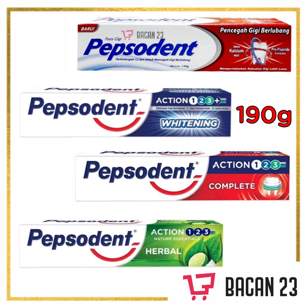 Pepsodent Pasta Gigi 190gr ( Action - Pencegah - Herbal - Whitening ) / Odol / Bacan 23 - Bacan23