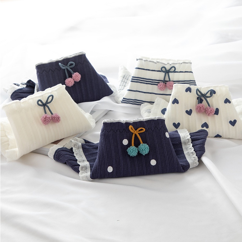 ❤ MIMI ❤ Celana Dalam CD Wanita Motif Pom Pom Polka Navy White Import Murah