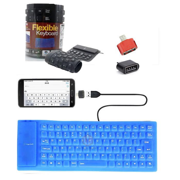 Trend-Paket 2in1 Keyboard Flexible Plus OTG Mikro/Type C Andorid/IOS Untuk HP Android Or Laptop/PC