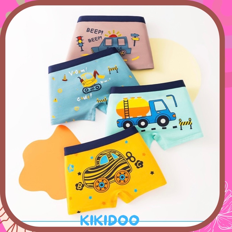 Kikidoo 4pcs Boxer Katun Anak Laki-Laki – Celana Dalam Anak Cowok Premium Motif Bulldozers BAL43