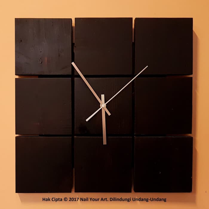 Jam Dinding Unik Kayu - Black Cube Wall Clock 41 Cm X 41 Cm