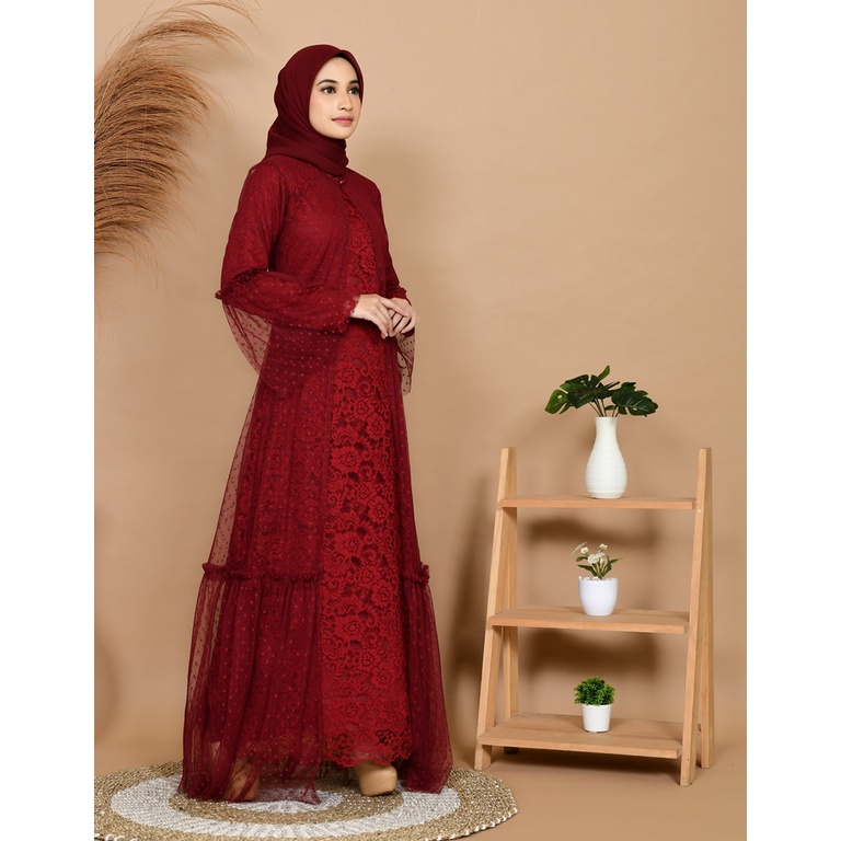 Gamis Asyura Brokat Maron | Baju Unik | Gamis lebaran murah | Gamis lebaran keluarga