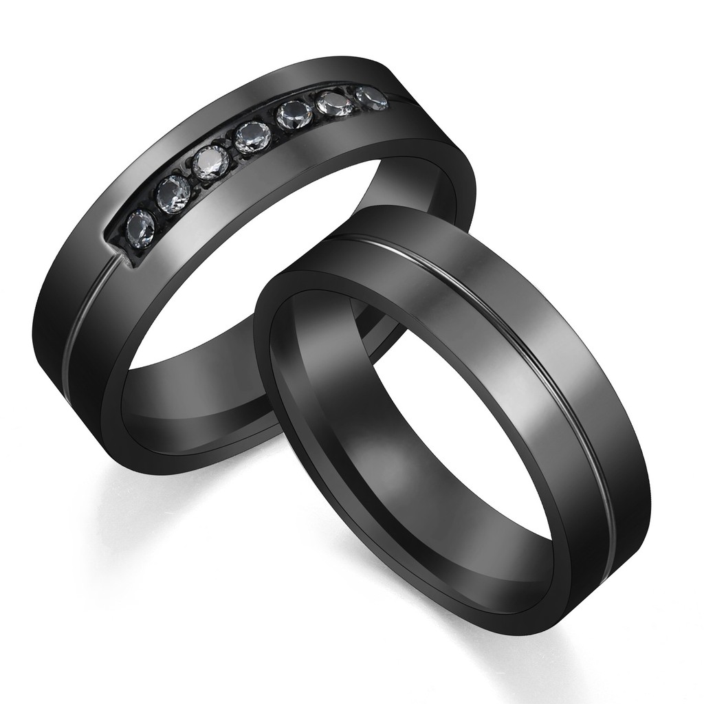 SALE / OBRAL Cincin Couple hitam Tunangan / Nikah / Pasangan / Titanium Black C098 unik dan elegant