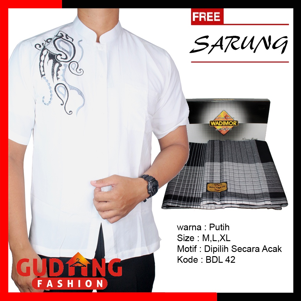 Kemeja Muslim Pria Baju Koko Modern Lengan Pendek Terbaru + Sarung