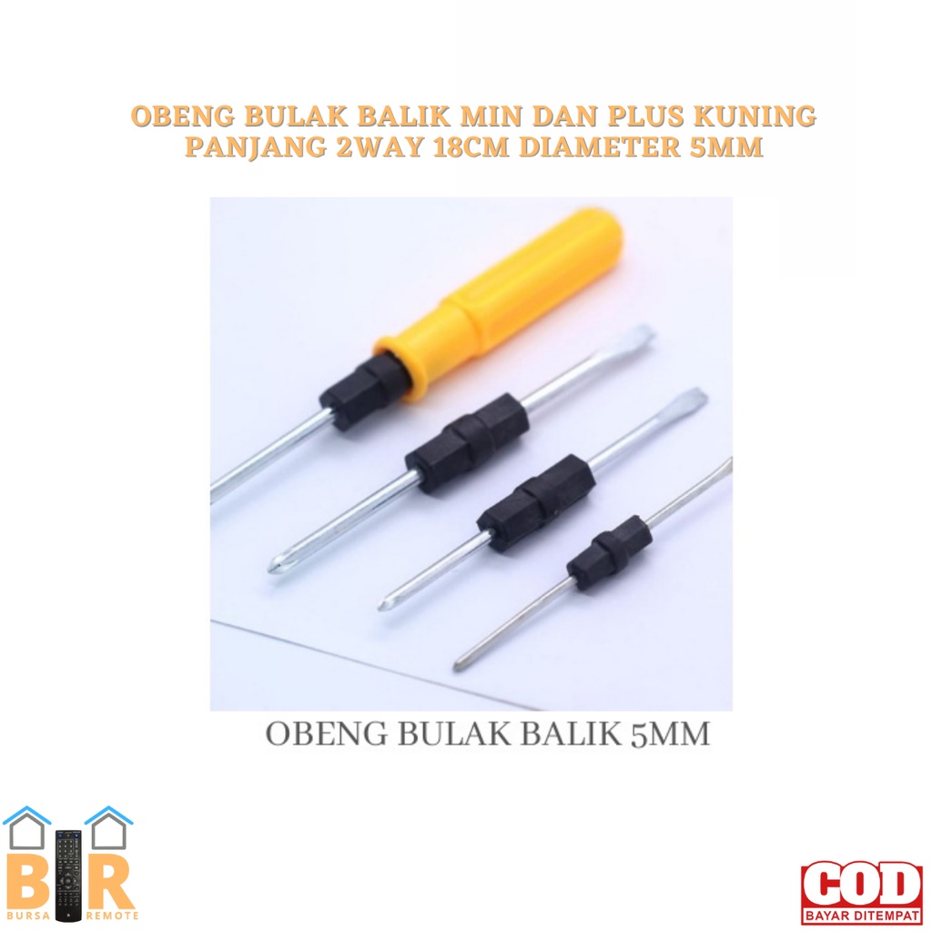 OBENG BULAK BALIK MIN DAN PLUS KUNING PANJANG 2WAY 17CM DIAMETER 5MM