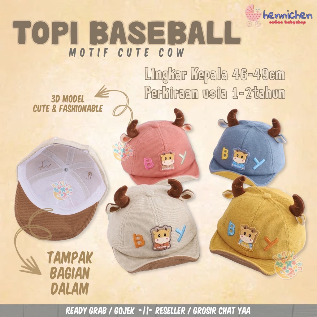 Topi Baseball Anak Bayi Balita Model Cute Cow Untuk Anak Laki Anak Perempuan 3D