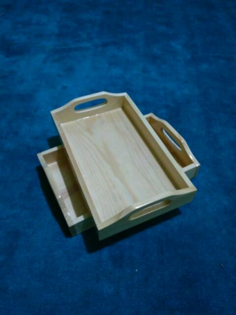 Nampan Kayu / Baki Kayu /Tray Kayu Pinus Ukuran sedang 32 x 22 pegangan melengkung