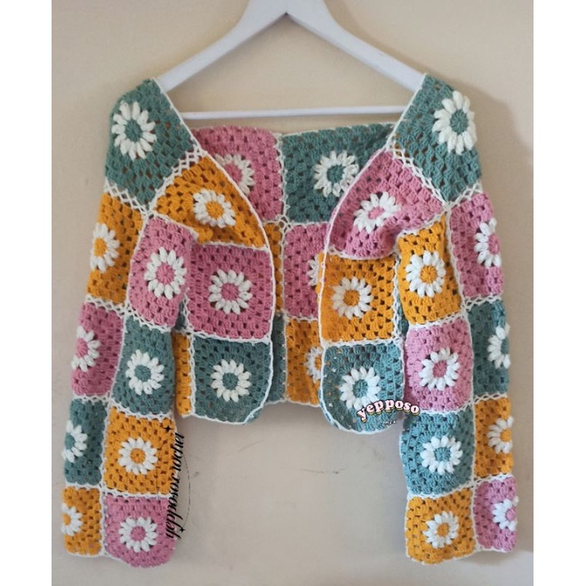Daisy Crochet Cardigan/ Crochet Cardigan Custom/ Cardigan Rajut