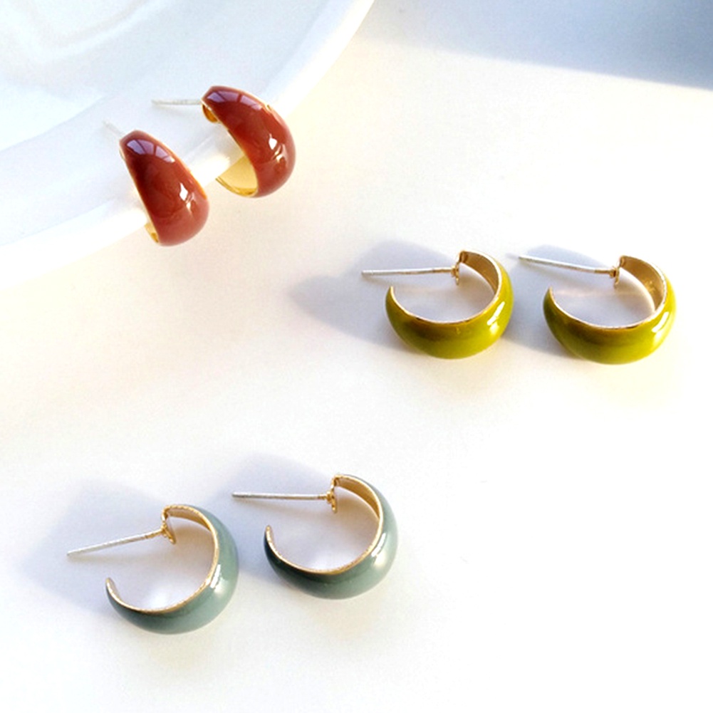 Hu Hu Hu Hu Hu Alat Bantu Pasang Kacamata♡ Anting Tusuk Gantung Wanita Bentuk C Enamel Gaya Vintage Untuk Hadiah