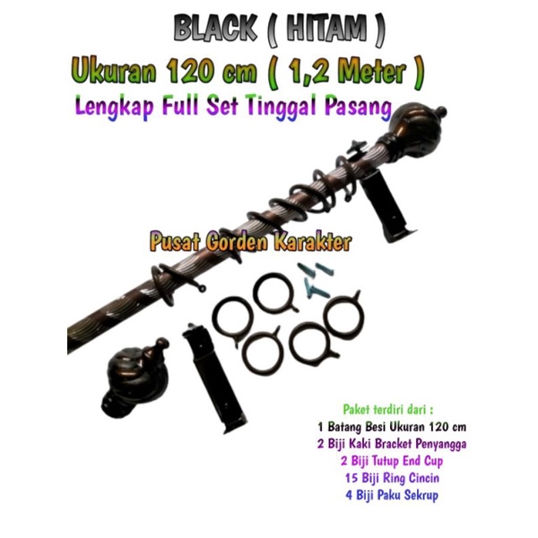 Besi gorden tiang gorden Hordeng batang gagang Hordeng Besi Gorden Rollet Crystal HITAM atau BLACK b
