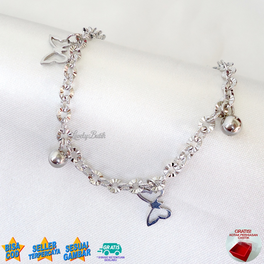 Lovelybutik - Gelang Anak Perempuan Titanium Asli Anti Karat Gelang Tangan Anak Kupu Kecil Anti Luntur Rantai Nori Donat Ukuran 15 Cm Bonus Kotak Perhiasan