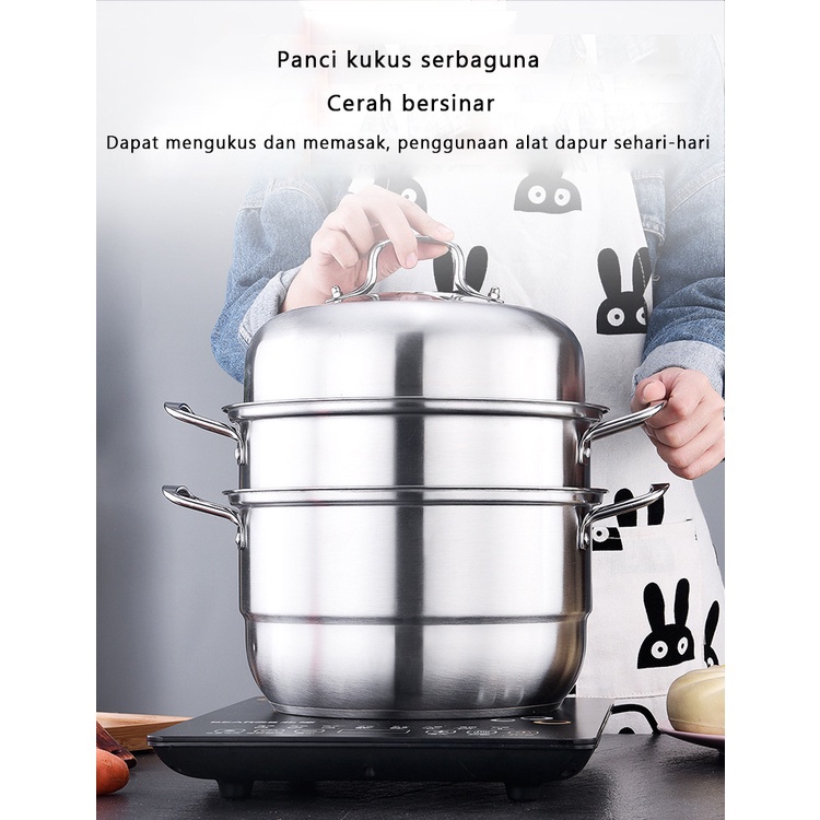 Panci Steamer 2 Tingkat Kukusan Stainless Steel panci multifungu peralatan dapur perlalatan dapur ZG-1 - WORLDHOME