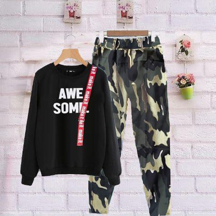 grosir fashion jakarta - baju SETELAN wanita AWESOME loreng - konveksi