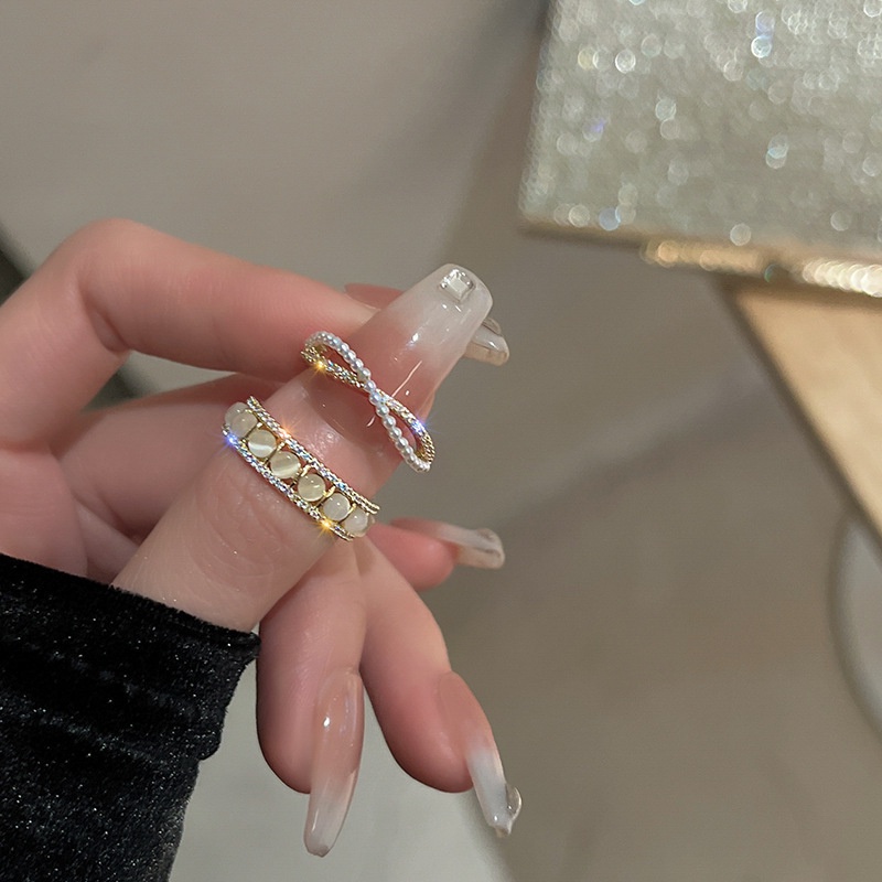 Cincin Jari Telunjuk Model Terbuka Hias Opal Mutiara Untuk Wanita