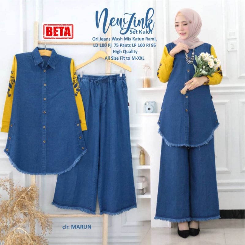 NEW ZINK SET JEANS KULOT DAN TUNIK LENGAN PANJANG