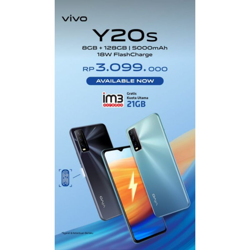 VIVO Y20s 8GB/128GB - 6.51" ULTRA FAST SIDE FINGERPRINT - GARANSI RESMI VIVO INDONESIA