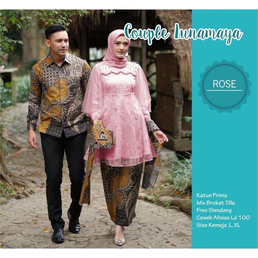 [PROMO 8.8] AUFFAMART - Batik Couple Aisyah Payet Lengan Panjang  Couple Batik Brukat Modern